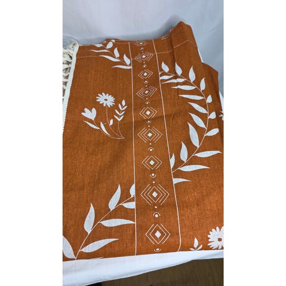 Burnt Orange Boho Tassel Floral Curtains 84" Long Terracotta 2 Panels Linen Look - Picture 5 of 12